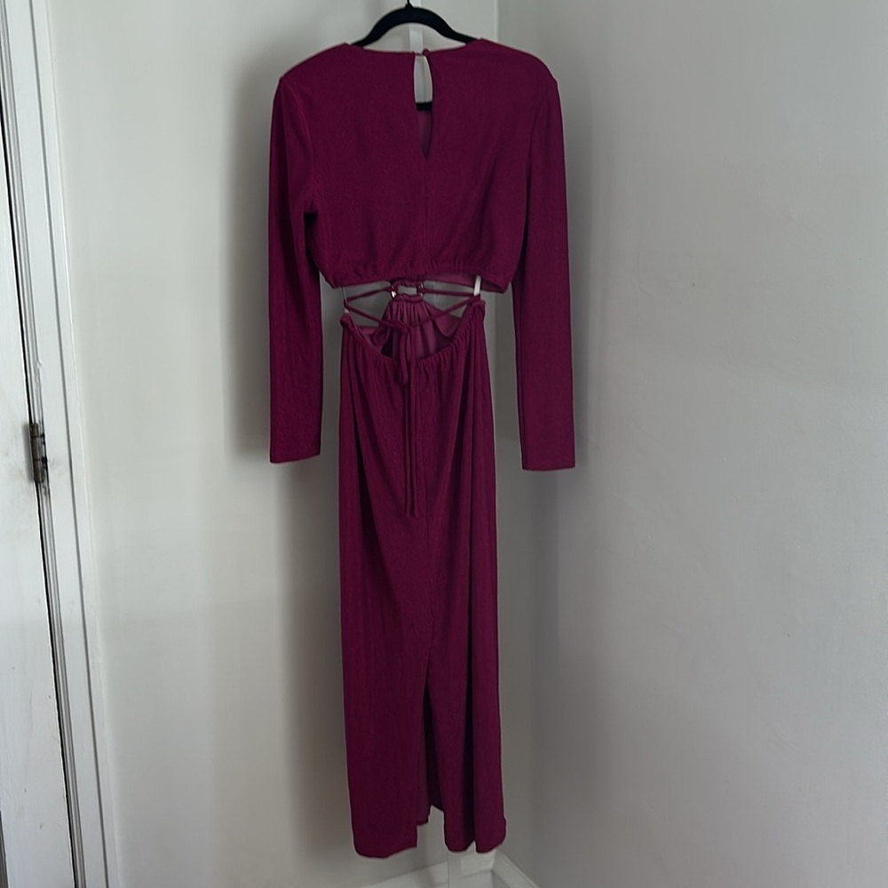 ML by Monique Lhuillier Elegant Purple Metallic Knit Long Sleeve Dress Size 10 - Picture 6 of 11